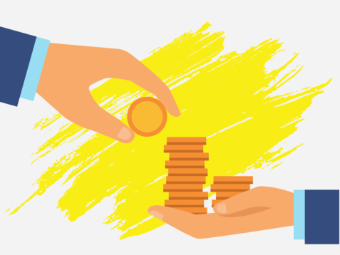 Uitgestrekte hand die contant geld aanneemt