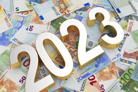 Bankbiljetten met daarop 3d cijfers '2023'