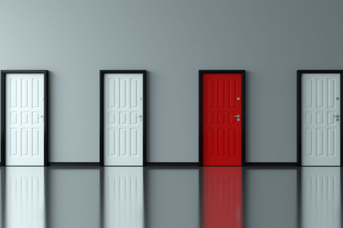 Alternatieve bedrijfsstructuren - drie witte deuren, een rode